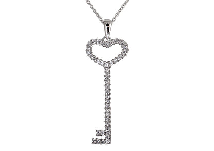 Sterling Silver Thin Pavé Heart Key Necklace by Bling
