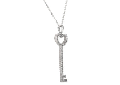 Sterling Silver Thin Pavé Heart Key Necklace by Bling
