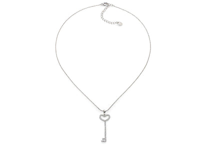Sterling Silver Thin Pavé Heart Key Necklace by Bling