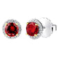 Sterling Silver 1 Carat Garnet-Hued Round Solana Studs with Halo and 18 KGP Prongs by Bling