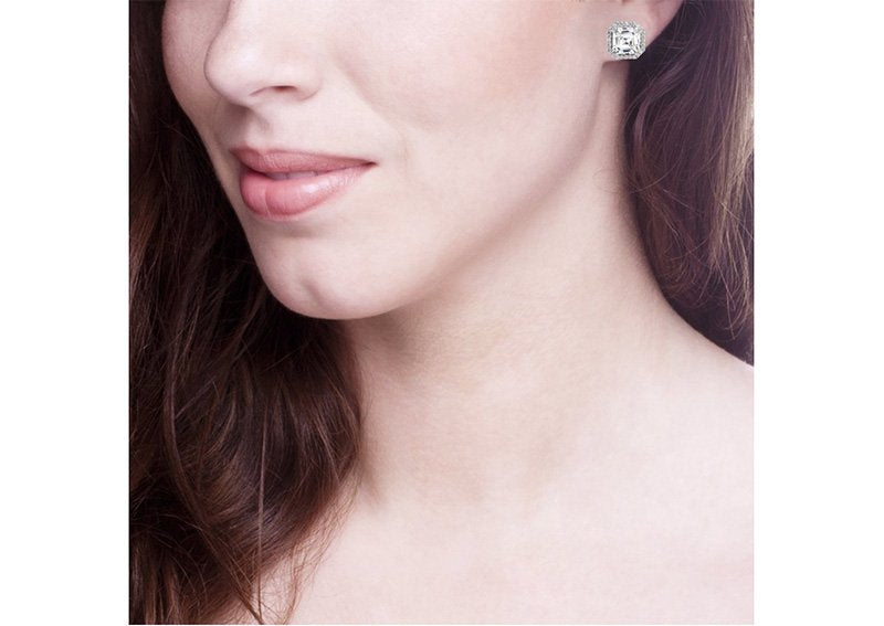Sterling Silver 3 Carat Clear Asscher Cut Studs with Halo by Bling