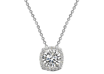Sterling Silver 3 Carat Cushion Cut Floating Necklace with Halo by Bling
