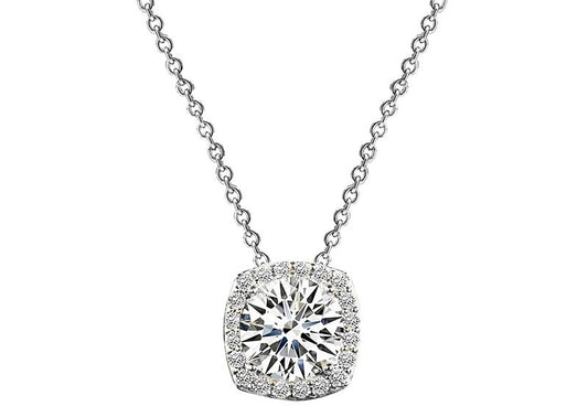 Sterling Silver 3 Carat Cushion Cut Floating Necklace with Halo by Bling