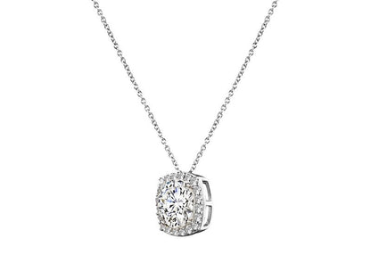 Sterling Silver 3 Carat Cushion Cut Floating Necklace with Halo by Bling