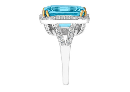 Sterling Silver 8 Carat Blue Topaz Emerald Cut Ring with 18 KGP Prongs by Bling