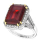 Sterling Silver 8 Carat Deep Crimson Emerald Cut Ring with 18 KGP Prongs by Bling