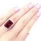 Sterling Silver 8 Carat Deep Crimson Emerald Cut Ring with 18 KGP Prongs by Bling