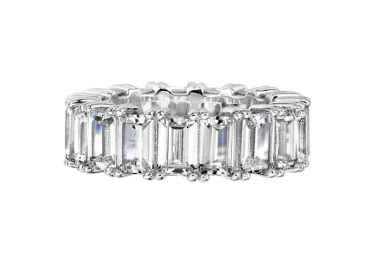 Sterling Silver 4 Prong Emerald Cut Eternity Ring Band by Bling