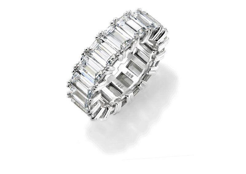 Sterling Silver Emerald Cut Eternity Ring by Bling