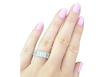 Sterling Silver 4 Prong Emerald Cut Eternity Ring Band by Bling