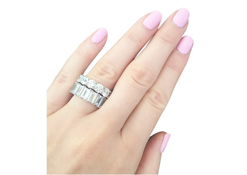 Sterling Silver Emerald Cut Eternity Ring by Bling