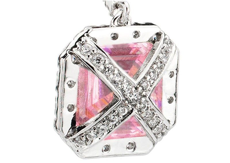 Sterling Silver Fancy Light Pink Asscher Cut Drops with 18 KGP Prongs and Stone Detailing on Back by Bling