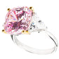 Sterling Silver Fancy Light Pink Radiant Cushion and Clear Trillion Ring with 18 KGP Prongs by Bling