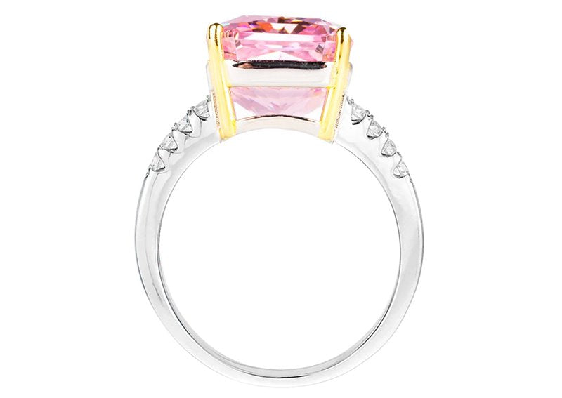 Sterling Silver Fancy Light Pink Rectangular Crushed Ice Cut Sedona Ring with 18 KGP Prongs