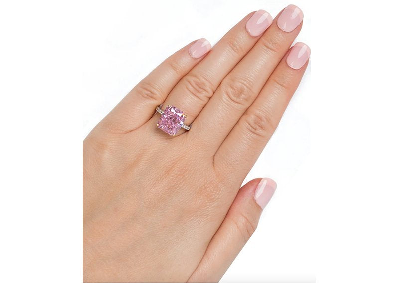 Sterling Silver Fancy Light Pink Rectangular Crushed Ice Cut Sedona Ring with 18 KGP Prongs