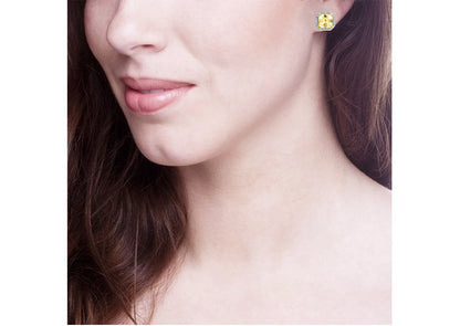 Sterling Silver Fancy Light Yellow 3 Carat Asscher Cut Studs with Halo and 18 KGP Prongs  by Bling