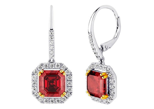 Sterling Silver Garnet Hued Asscher Cut Drops with 18 KGP Prongs & Stone Detailing on Back by Bling