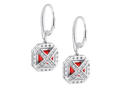 Sterling Silver Garnet Hued Asscher Cut Drops with 18 KGP Prongs & Stone Detailing on Back by Bling