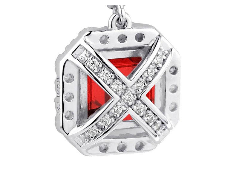 Sterling Silver Garnet Hued Asscher Cut Drops with 18 KGP Prongs & Stone Detailing on Back by Bling