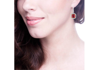 Sterling Silver Garnet Hued Asscher Cut Drops with 18 KGP Prongs & Stone Detailing on Back by Bling