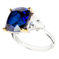 Sterling Silver Lab Created Sapphire Cushion and Clear Trillion Ring with 18 KGP Prongs