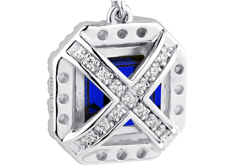 Sterling Silver Lab Created Sapphire Cushion Cut Drops with 18 KGP Prongs & Stone Detailing on Back by Bling