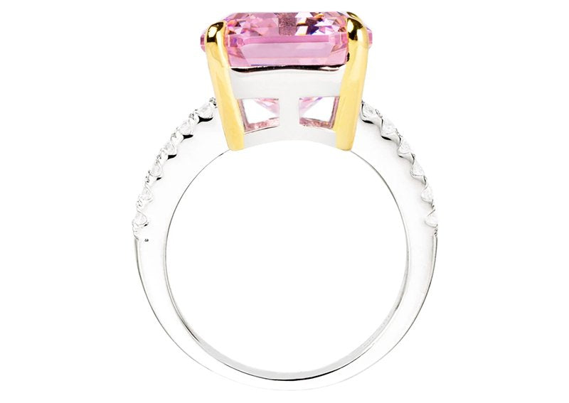 Sterling Silver Pink Asscher/Emerald-Cut Aspen Ring with 18 KGP Prongs-Bling by Wilkening Invented Cut