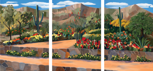 Backyard Bloom- Canvas Triptych
